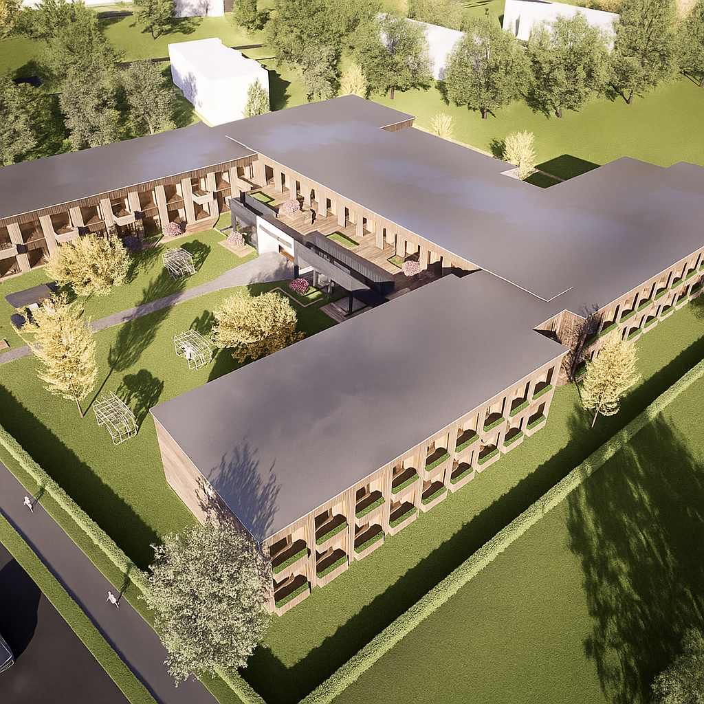 TOILA KODU hooldekodu arhitektuurne visualiseering - kaasaegne hooldekeskus looduskaunis keskkonnas